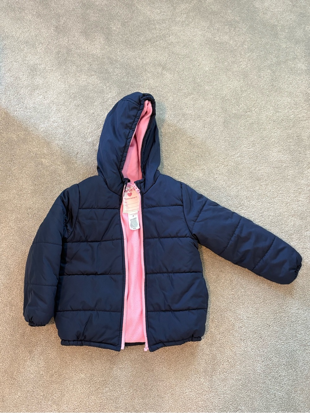 Carter's Navy Jacket with Pink Lining Hood